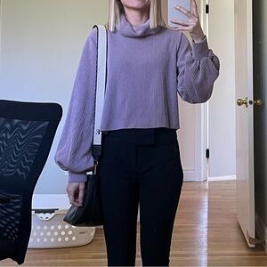 Purple Textured Loose Turtleneck/ Cropped Sweater